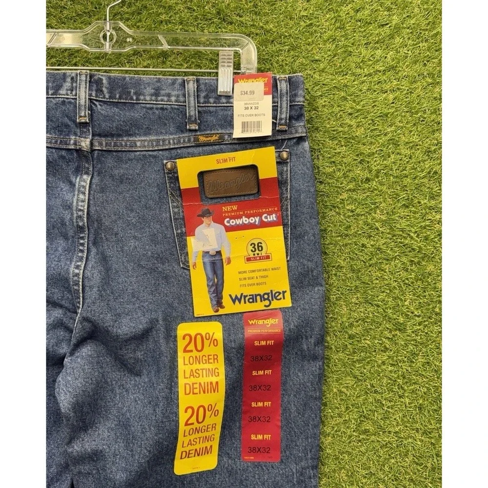 Wrangler Cowboy Cut MWZ Jeans Mens 38x32 Blue Denim Slim Fit Workwear NEW